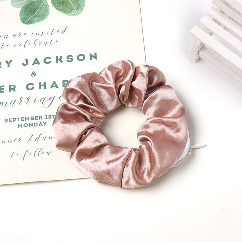 DINPREY Women's Premium Silk Scrunchies with Zipper Pouch, 9 Pcs Hair Ties Ropes, Secret Zipper Hidden Pocket Scrunchies, Tie Soft Stash Hair Elastic Ties for Vsco Girl Stuff - Image 5